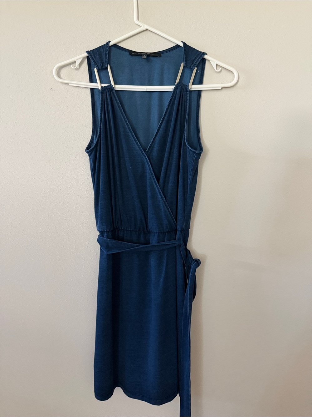 White House Black Market Sleeveless Navy Wrap Dress with Waist Tie